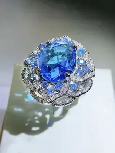 Jewels Galaxy Silver-Plated Cubic Zirconia Stone Studded Finger Ring