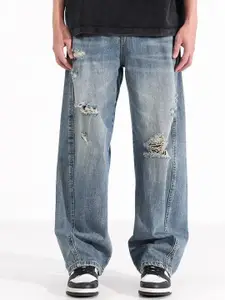 StyleCast x Revolte Men Baggy Mid-Rise Mildly Distressed Light Fade Jeans