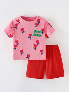 Xsole Girls Floral Printed T-shirt With Shorts