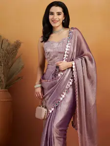 RACHNA Mirror Work Poly Chiffon Saree