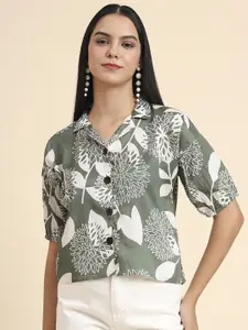 DressBerry Women Classic Boxy Fit Floral Printed Cuban Collar Casual Shirt