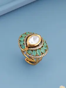 Kushal's Fashion Jewellery Mint Victorian-Plated Ethnic Kundan Finger Ring