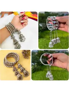 Sangria Set Of 2 Oxidised Beaded Bangle