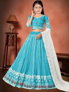 F Plus Fashion Girls Blue Net Semi-Stitched Lehenga Choli