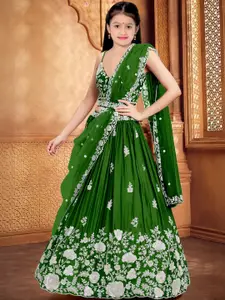 F Plus Fashion Girls Green Net Semi-Stitched Lehenga Choli