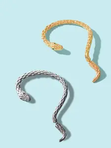 KRENOZ Set Of 2 Rhodium-Plated Snake Animal Shaped Ear Cuff