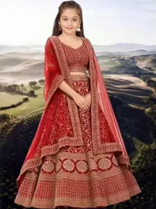 F Plus Fashion Girls Embroidered Semi-Stitched Lehenga With Unstitched Blouse And Dupatta