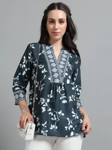 all about you Women Floral Printed Mandarin Collar Top