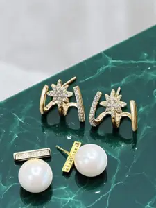 KRENOZ Set Of 2 Gold-Plated Pearls Beaded Spherical Shaped Studs