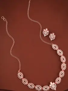 Anouk White Rose Gold-Plated Brass Necklace & Earrings