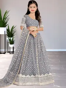 F Plus Fashion Girls Pink Net Semi-Stitched Lehenga Choli