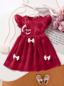 INCLUD Girls Bow Detail Puff Sleeve Fit & Flare Dress