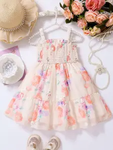 INCLUD Girls Floral Print Smocked Fit & Flare Dress