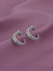 DressBerry 925 Sterling Silver Rhodium Plated CZ Half Hoop Earring
