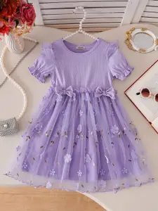 INCLUD Girls Embroidered Applique & Bow Detail Detail Fit & Flare Dress