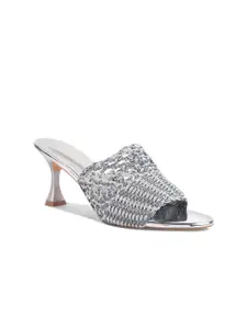 Padchin Women Woven Design Regular Stiletto Heel Mules With Western - Embellished