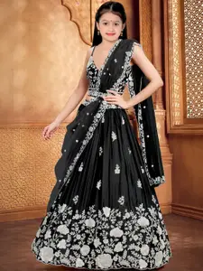 F Plus Fashion Girls Black Net Semi-Stitched Lehenga Choli