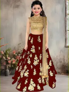 F Plus Fashion Girls Red Net Semi-Stitched Lehenga Choli