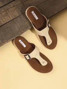 V-WALK Women Embellished Slip-On T-Strap Flats