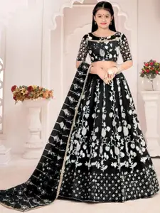 F Plus Fashion Girls Orange Net Semi-Stitched Lehenga Choli