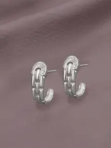 DressBerry 925 Sterling Silver Rhodium Plated CZ Half Hoop Earring