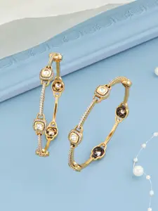 Kushal's Fashion Jewellery Set Of 2 White Victorian-Plated Ethnic Kundan Bangles