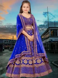 F Plus Fashion Girls Blue Silk Blend Semi-Stitched Lehenga Choli