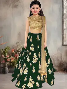 F Plus Fashion Girls Green Net Semi-Stitched Lehenga Choli