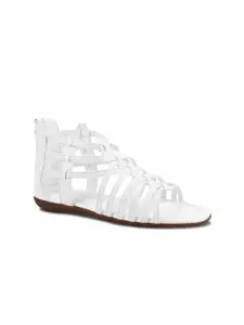 Padchin Women Striped Round Toe Mid-Top Gladiators Flats