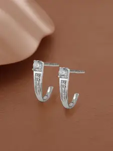VANBELLE 925 Sterling Silver Rhodium Plated CZ Half Hoop Earring