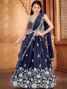F Plus Fashion Girls Blue Net Semi-Stitched Lehenga Choli