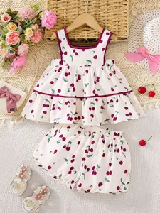 INCLUD Girls Printed Square Neck Top With Shorts