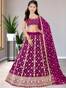 F Plus Fashion Girls Maroon Poly Georgette Semi-Stitched Lehenga Choli