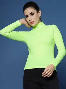 The Roadster Lifestyle Co. Women Solid High Neck Cotton Top