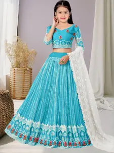 F Plus Fashion Girls Green Net Semi-Stitched Lehenga Choli