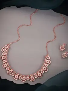 Anouk Brown Rose Gold-Plated Brass Necklace & Earrings