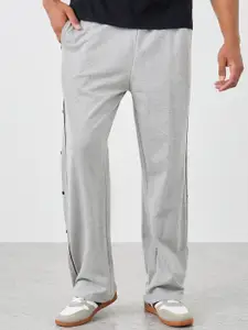Styli Men Pure Cotton Relaxed Fit Piping & Popper Mid Rise Joggers