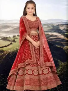 F Plus Fashion Girls Blue Silk Blend Semi-Stitched Lehenga Choli