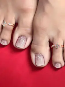 Raajraani Set Of 2 Sterling Silver Rose Gold-Plated Zircon Studded Toe Rings