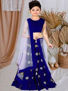 F Plus Fashion Girls Blue Silk Blend Semi-Stitched Lehenga Choli