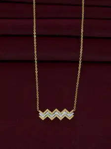 ARTKLIM Gold-Plated Stainless Steel Stone Studded Zig-Zag Pendant Chain