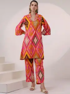 AUTUMN LANE Printed Pure Cotton Shirt Collar Top With Trousers Co-Ords Set