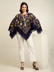 CRAFTBAZAR Women Floral Poncho with Embroidered Detail