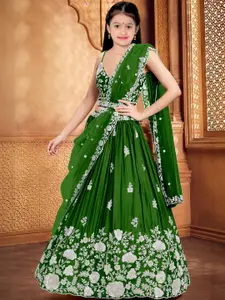 F Plus Fashion Girls Green Net Semi-Stitched Lehenga Choli