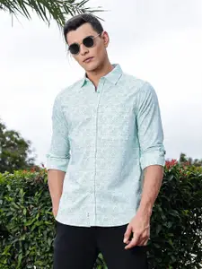 Thomas Scott Men Premium Geometric Printed Spread Collar Cotton Casual Shirt