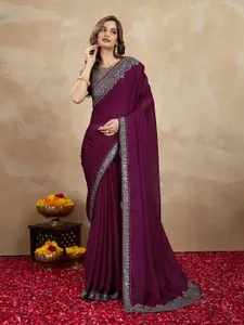 Trendmalls Women Satin Designer Embroidery Sequins Work Saree