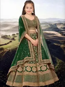 F Plus Fashion Girls Blue Silk Blend Semi-Stitched Lehenga Choli