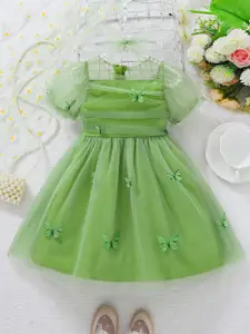 INCLUD Girls Puff Sleeve Applique Detail Fit & Flare Dress