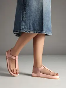 Kenneth Cole Women Open Toe Flats With Suede Finish