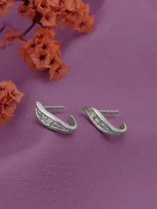 Anouk 925 Sterling Silver Rhodium Plated CZ Leaf Half Hoop Earring